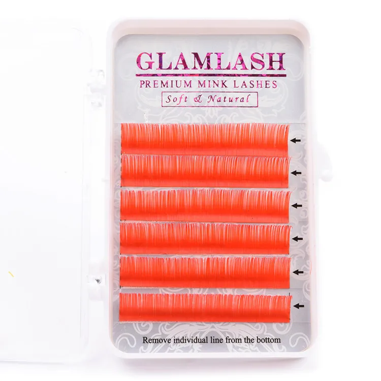 red GLAMLASH Натуральный Мягкий Фиолетовый Синий Коричневый зеленый красный цвет Наращивание ресниц премиум индивидуальные норковые ресницы макияж cilio для строительства - Цвет: red