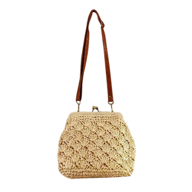 

HCH-Weave Beach Bag Women Vintage Shell Shape Knitting Messenger Bags Female Holiday Traveling Shoulder Bag