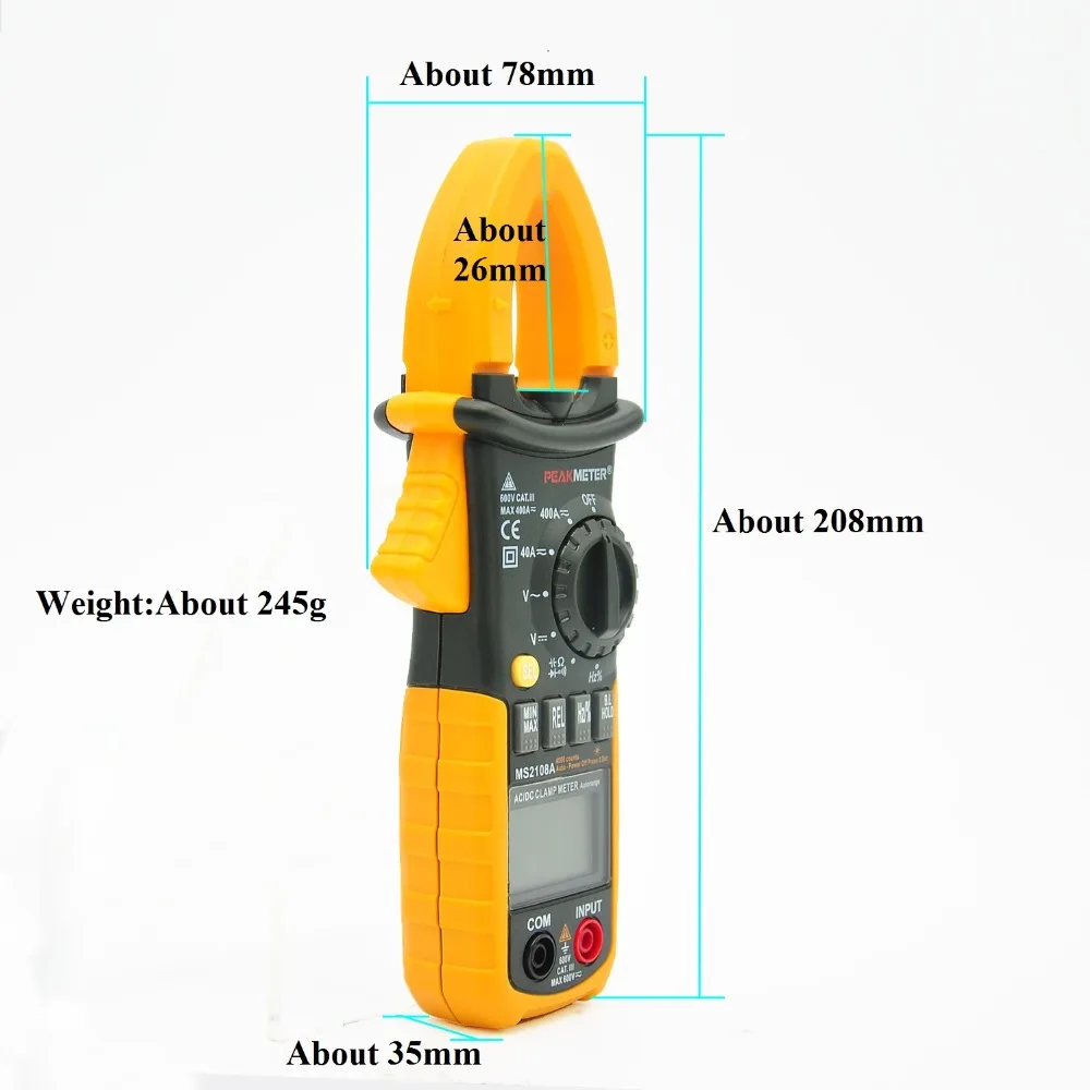  PEAKMETER MS2108A Multimeter Clamp meter Digital Resistance DC AC Voltage Current LED display - 32690048155