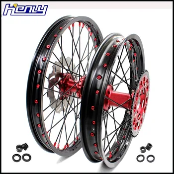

1.6*21/2.15*18 Motorcycle Rim Enduro Spoked Wheels Set For HONDA CR125R 1998-1999 CR250R 1997-1999 Red Sprocket Silver Disc Rims