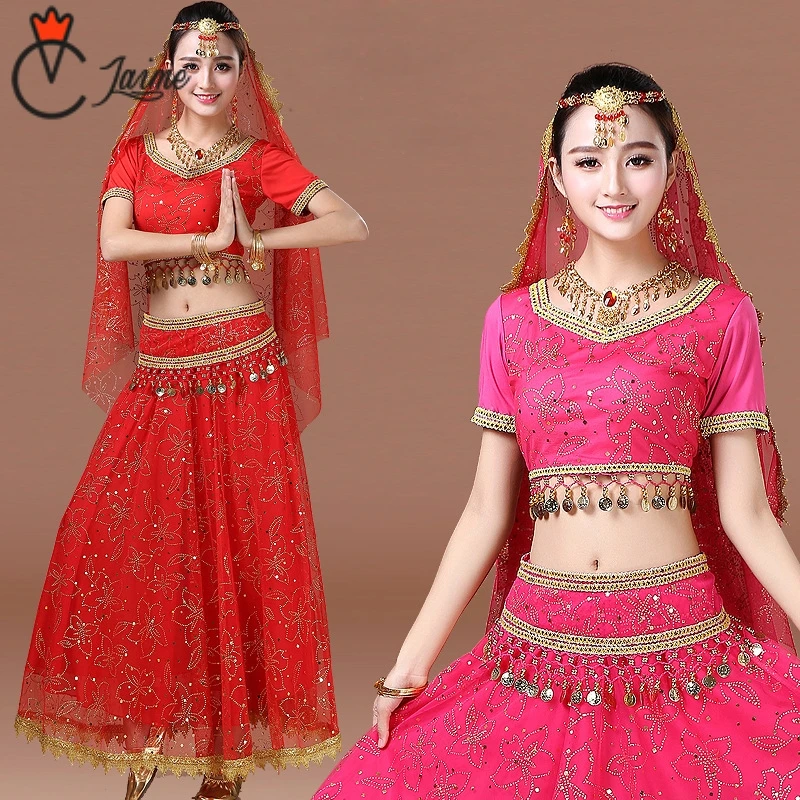 Indian Bollywood Dance Costume Set for Women and Children - 7 Piece Sari Belly Dancewear Outfit image 2