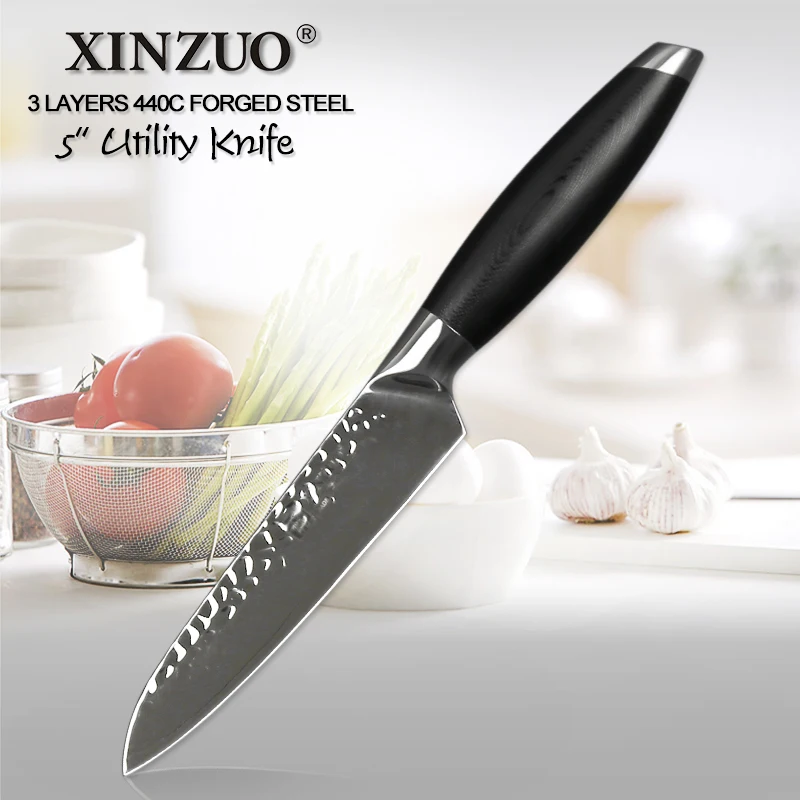 

XINZUO 5'' Utility Knife Forged Kitchen Cutlery Sharp Blade Stainless Steel Paring Knife Kitchen Tool High Quality G10 Handle