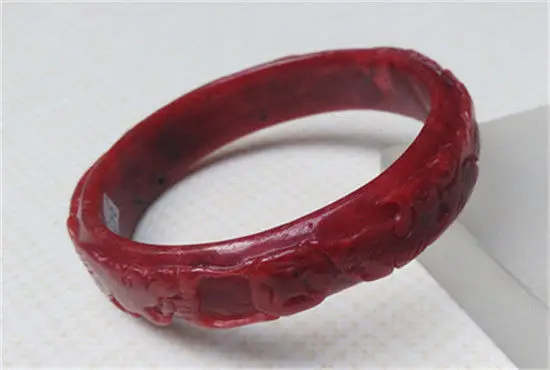 

HOT VINTAGE HAND-CARVED PHOENIX CHINESE RED JADEITE BANGLE JADE BRACELET 65.5MM a 5.19