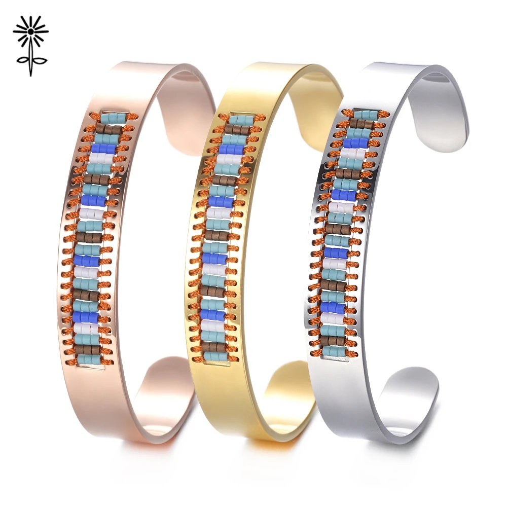 Stainless Steel seed bead Cuff Bracelets For Women Rose Gold Cuff Bangles Love Open Bracelet