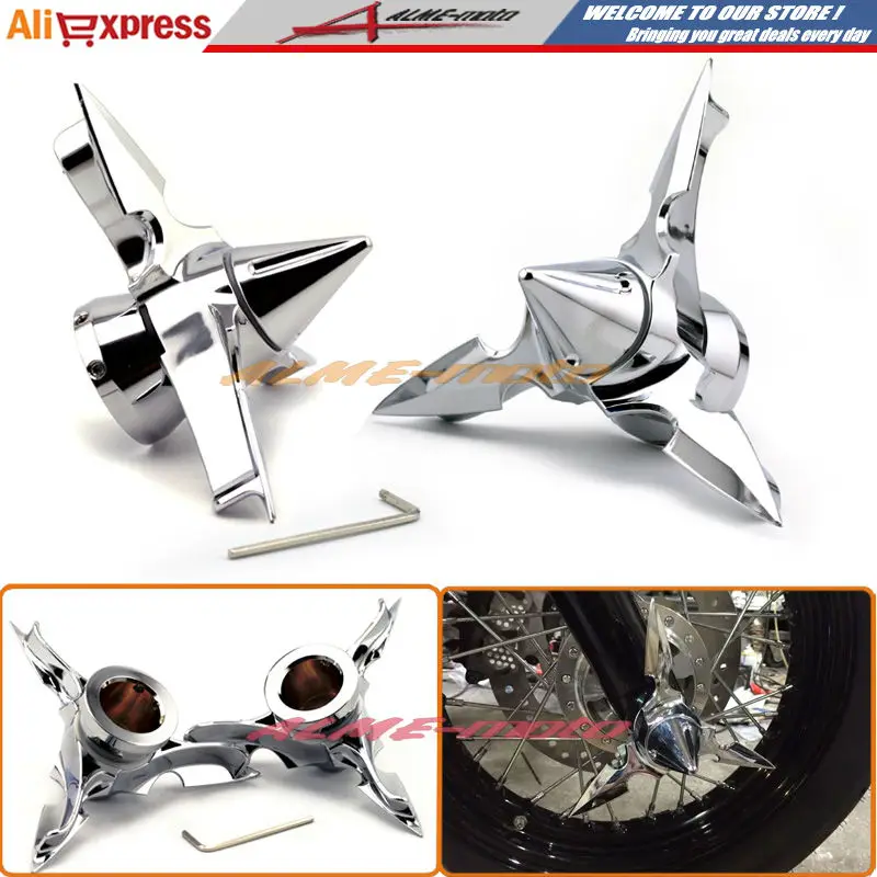 

Motorcycle Front Axle Spun Blade Pointed Spinning Axle Caps Cover For Harley Dyna Softail Electra Glide Touring V-Rod Chrome