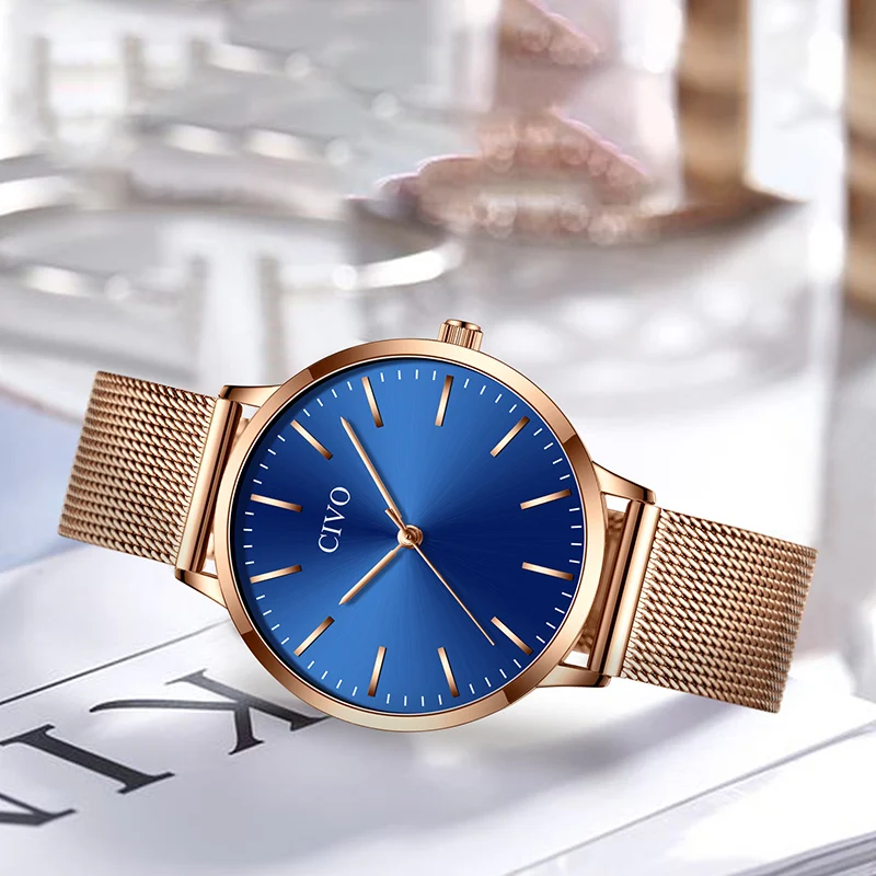 

2019 CIVO Luxury Blue Ladies Watch Women Waterproof Luxury Fashion Top Brand Mesh Watches Sport Quartz Clock Relogio Feminino