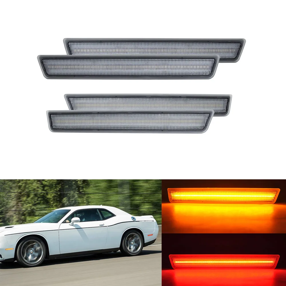 

4X Clear lens For Dodge Challenger 2015 2016 LED Side Marker Light Front Amber Rear Red