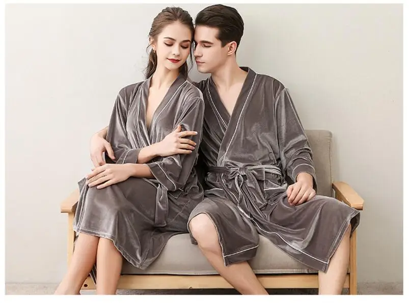Унисекс зимний бархатный халат женский сексуальный свободный пояс пижама с длинным рукавом сплошной цвет женский халат толстые халаты Ma5029