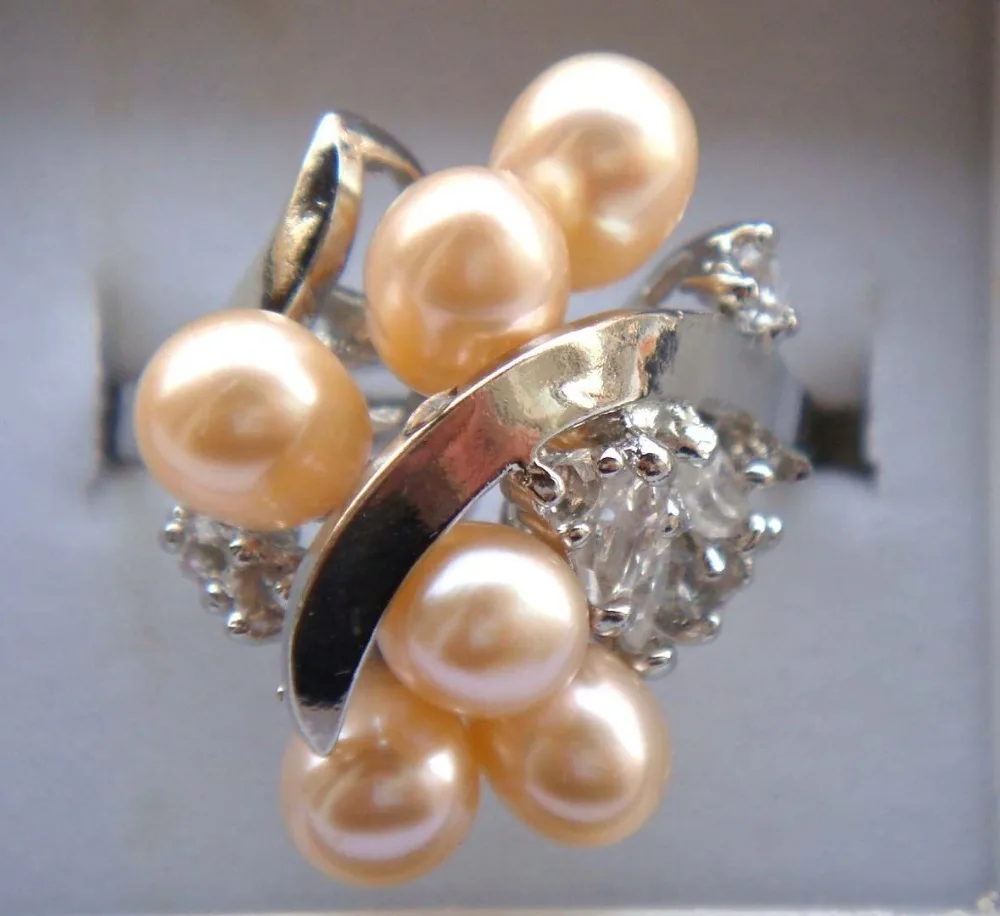 

lady's charm cultured pink fresh water pearl CZ ring #7,8,9