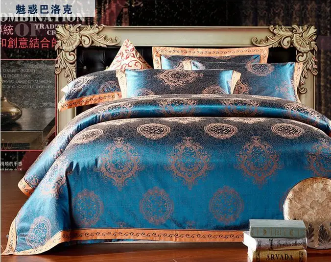 Online Shop 4pc Gold Bedspread Tribute Silk Jacquard Bedding Set