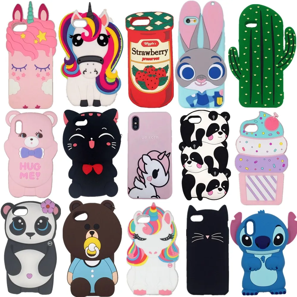 

For iPhone X XS Max XR 8 7 Plus 6 6S Plus 3D Cartoon pocket cat panda Baby bear rabbit fashionable soft silicon Phone cover