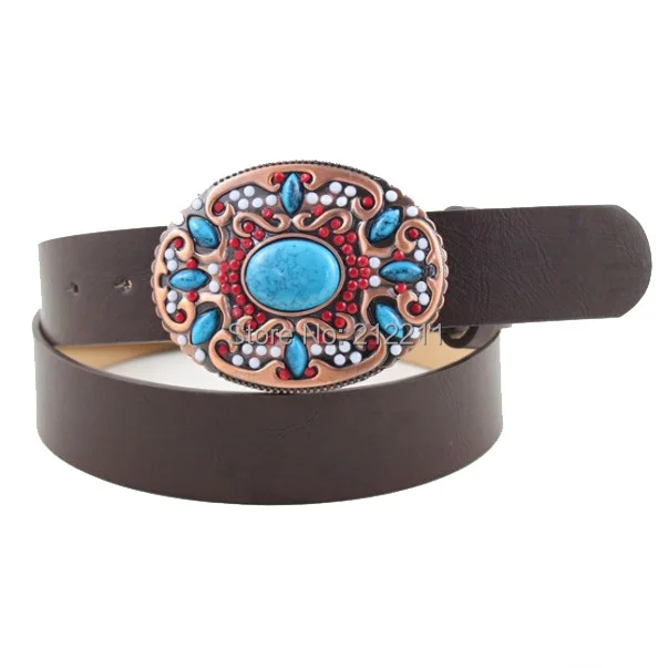Blue Stone Belts For Women Vintage Country Belt Buckles With Turquoise