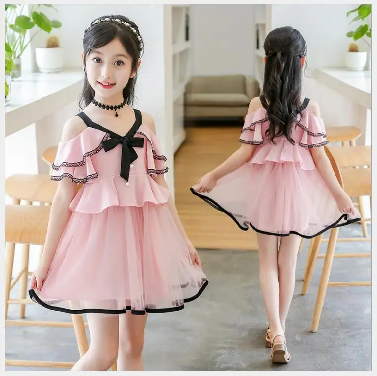 teenager girls summer solid princess ruffles off shoulder dress older ...