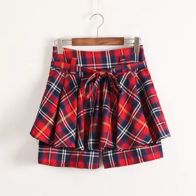 S-2XL, 5 цветов, форменная юбка для женщин, модная клетчатая юбка в консервативном стиле для студенток, милые повседневные японские плиссированные мини-юбки с поясом - Цвет: Многоцветный