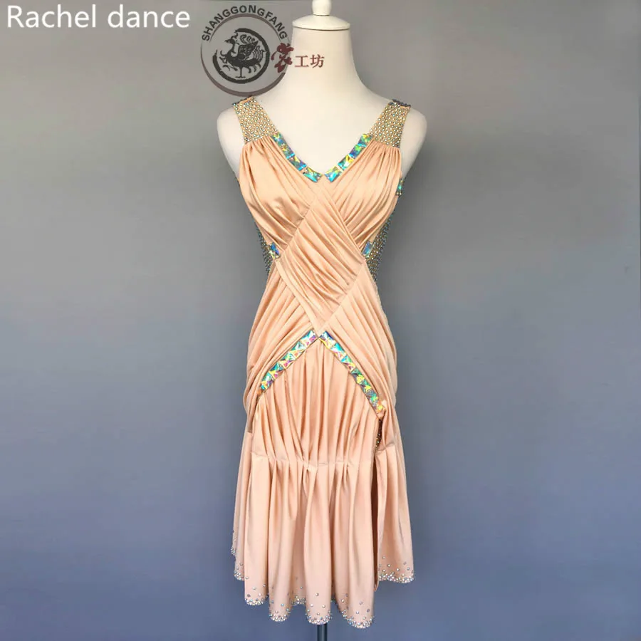 

2017 New Latin Dance Dress Girl V-collar Back Open Sleeveless Rumba/Samba/Ballroom/Tango Dance Clothing Kids Latin Dance Dress