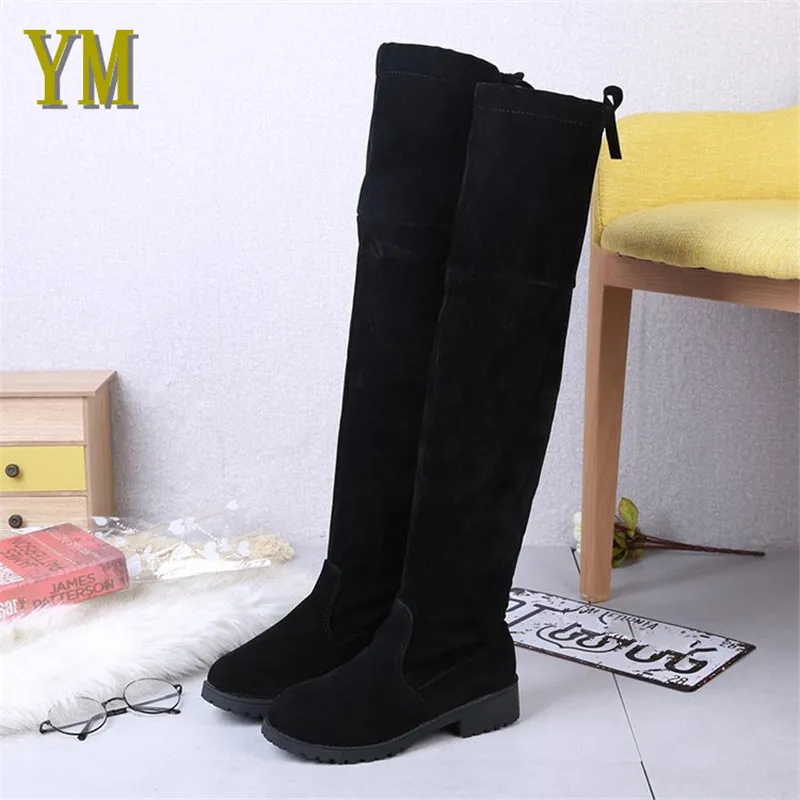 Over The Knee Boots Fe Flat Shoes on Plush Woman Boots Elasticity Warm Fabric Boots