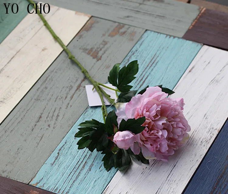 YO CHO Rose Artificial Flowers 3 Heads White Peonies Silk Flowers Red Pink Blue Fake Flower Wedding Decor for Home Peony Bouquet