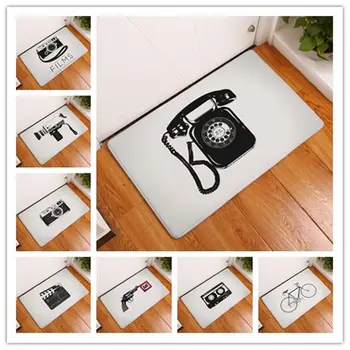 

Classic Black White Camera Pattern Rectangular Anti Slip Mat Entrance Doormat Washable Kitchen Floor Bathroom