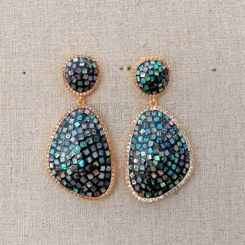 

E013014 24x33MM Abalone shell Golden Plated Earrings