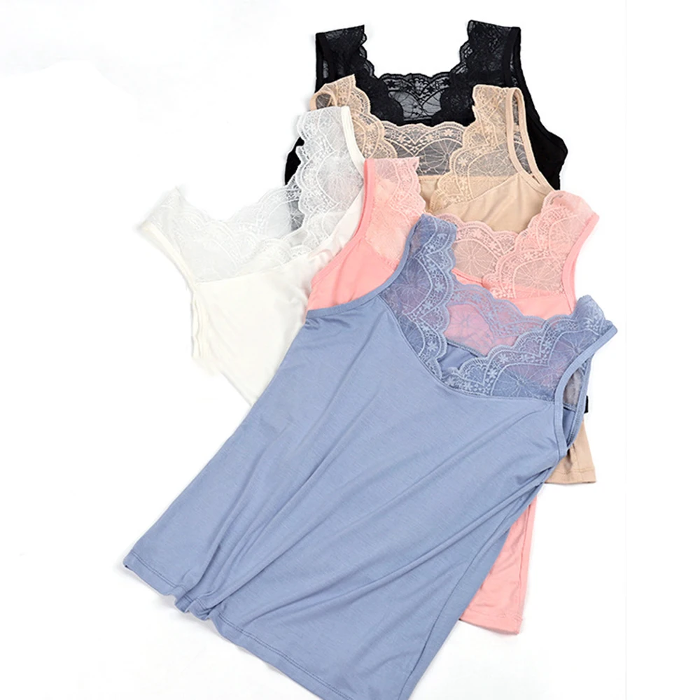 

7 Colors Modal V-Neck Lace Sling Vest Women Korean Sexy Sleeveless Slim Patchwork Casual Shirts Double-sided Wearable Harajuku