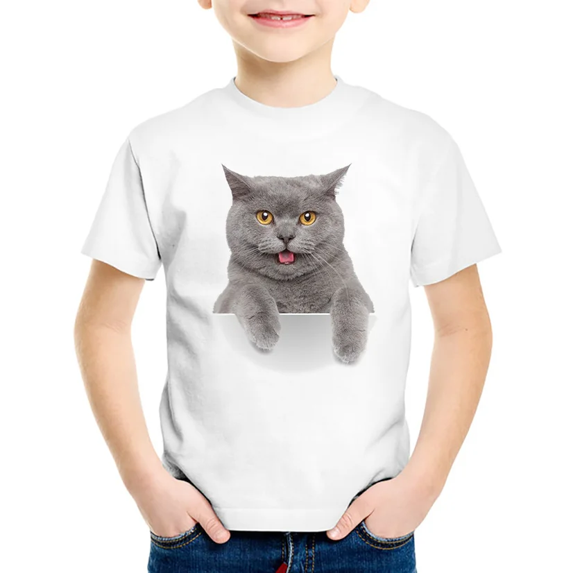 

18M-10T British Shorthair Print T shirt For Boys/girls Summer Casual t-shirt for Children Baby Girls Clothing TA260