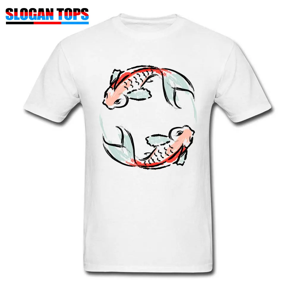Prevailing koi japanese cuisine goldfish Top T-shirts Summer/Autumn Crew Neck 100% Cotton Tops Tees for Men T-shirts Design koi japanese cuisine goldfish white