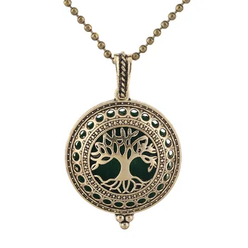 

New Aroma Diffuser Tree Of Life Necklace Open Antique Vintage Locket Pendant Perfume Essential Oil Diffuser Aromatherapy Jewelry