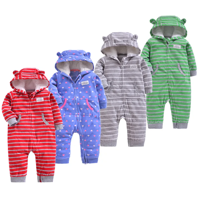 

Newborn Baby Rompers Fleece Padded Thicken Warm Girls Clothing Set Autumn Cartoon Toddler Hooded Clothes Unisex Infant Jumpsuits