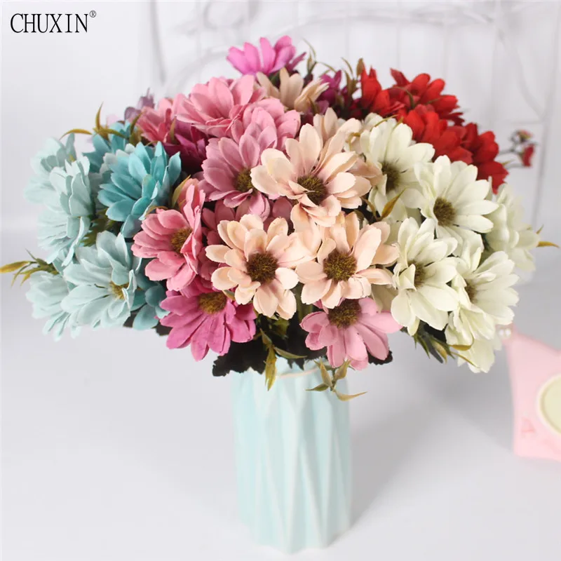 Silk 5 Fork Small Daisy Flower European Style Autumn 7 Color Silk 5 Fork Small Daisy Flower European Style Autumn 7 Color Simulation Artificial Bouquet Wedding Decoration Home Office In Dried