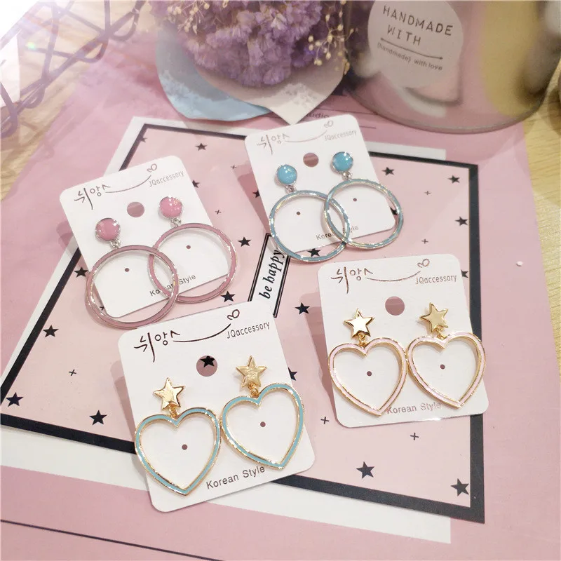 

Korea Handmade Cartoon Heart Round circle Women Drop Earrings Dangle Earrings Fashion Jewelry Accessories Holiday-JQD5