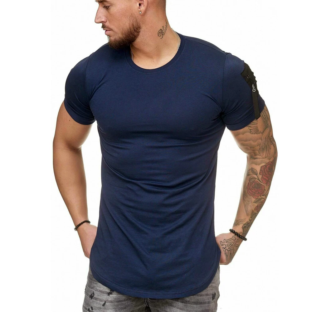 Новинка, Мужская облегающая футболка с круглым вырезом и коротким рукавом на молнии, Мужская модная повседневная футболка, горячая M-3XL