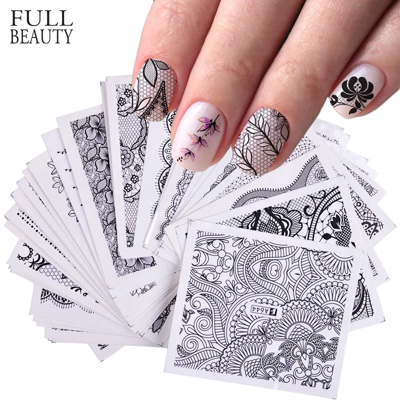 

40pcs Black Lace Flower Vine Nail Art Sticker Set Water Transfer Decal French Tips Slider Decoration Manicure Foils CHA625-672