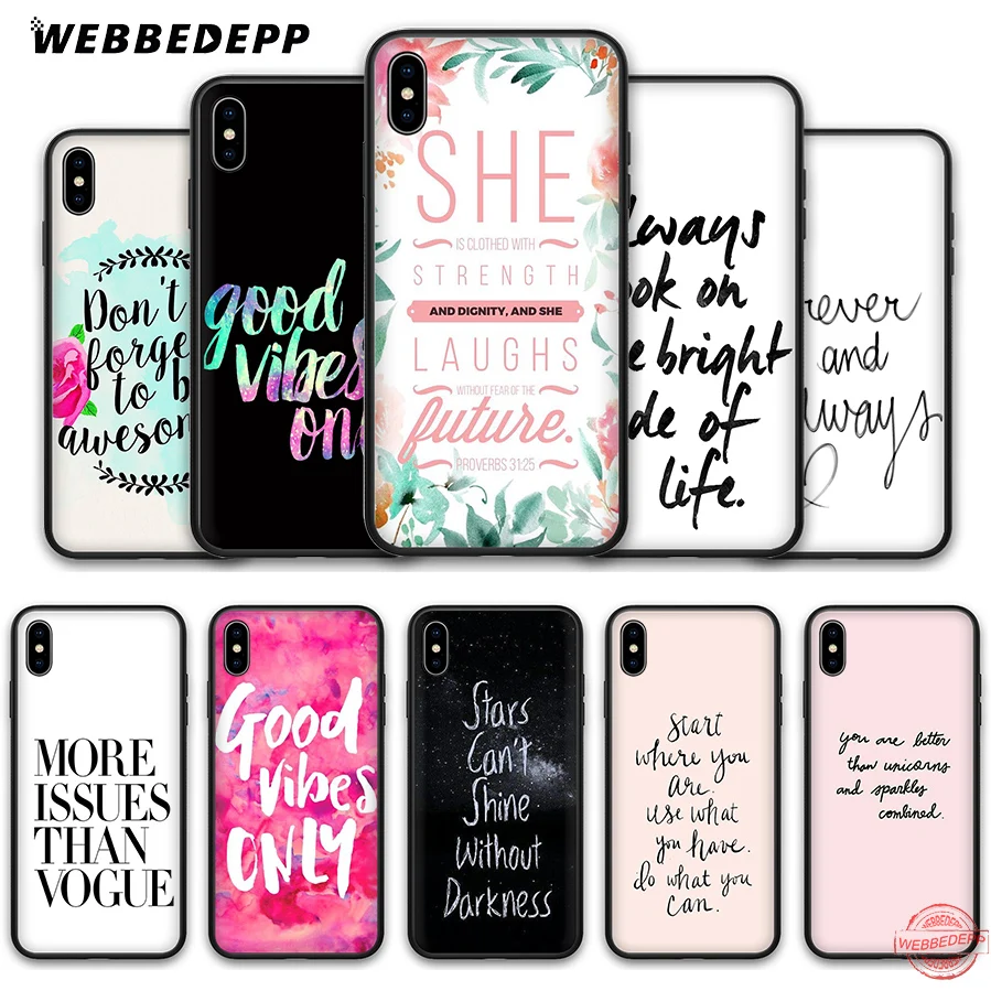 WEBBEDEPP Proverb Phrase Motto Good Vibes Only Love Soft Case for iPhone 8 7 6S 6 Plus 11 Pro XS Max XR X 5 5S SE Back Shell | Мобильные