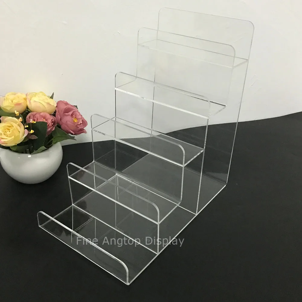 Clear Acrylic 5 Tier Wallet Display Stand Purse Holder Jewelry Show Racks 2 step acrylic wallet riser clear display shelf plexiglass purse stand holder