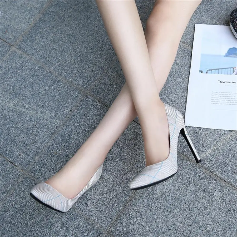MAIERNISI/женские туфли-лодочки из хлопчатобумажной ткани; женские офисные туфли с острым носком; элегантные клетчатые туфли на высоком каблуке 11 см; большие размеры