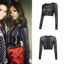 Женская мода o шеи сетки лоскутное шипованные bodycon Вечерние Повязки Топы черный