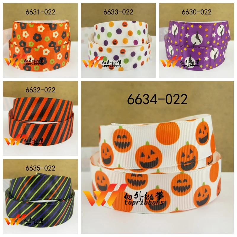 

Free shipping 50 yard per size halloween ribbon printed grosgrain ribbon 6634