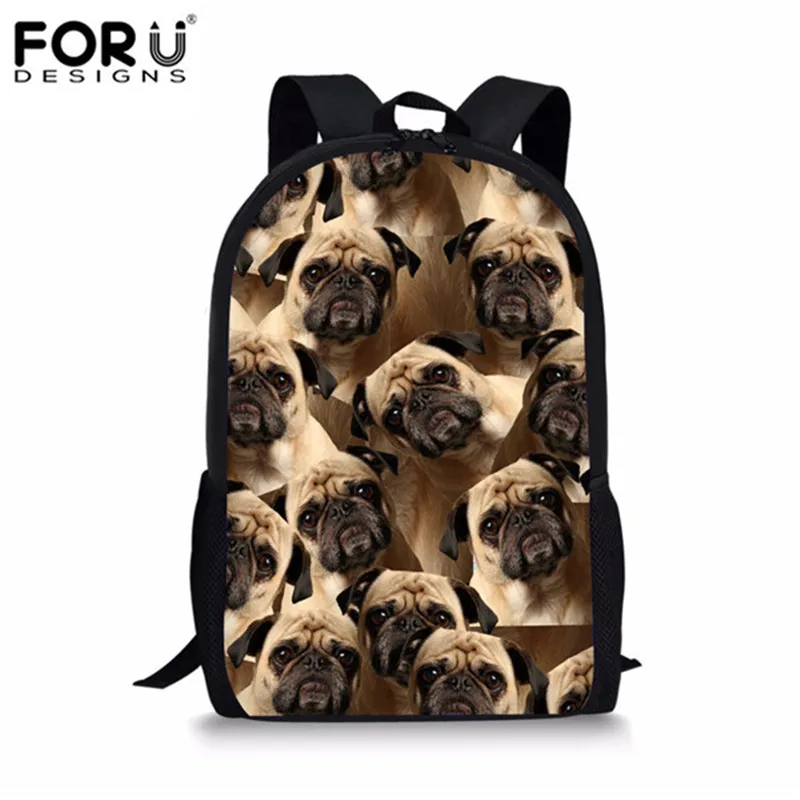 FORUDESIGNS School Bags Cute Pug Dog Husky Printing Children's Backpack for Teenages Boys Animal