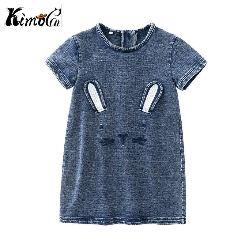 

Kimocat new Baby Kids Girl Clothing Denim Short Mini Dresses Jean short Sleeve Cartoon rabbit ears Dress Girls