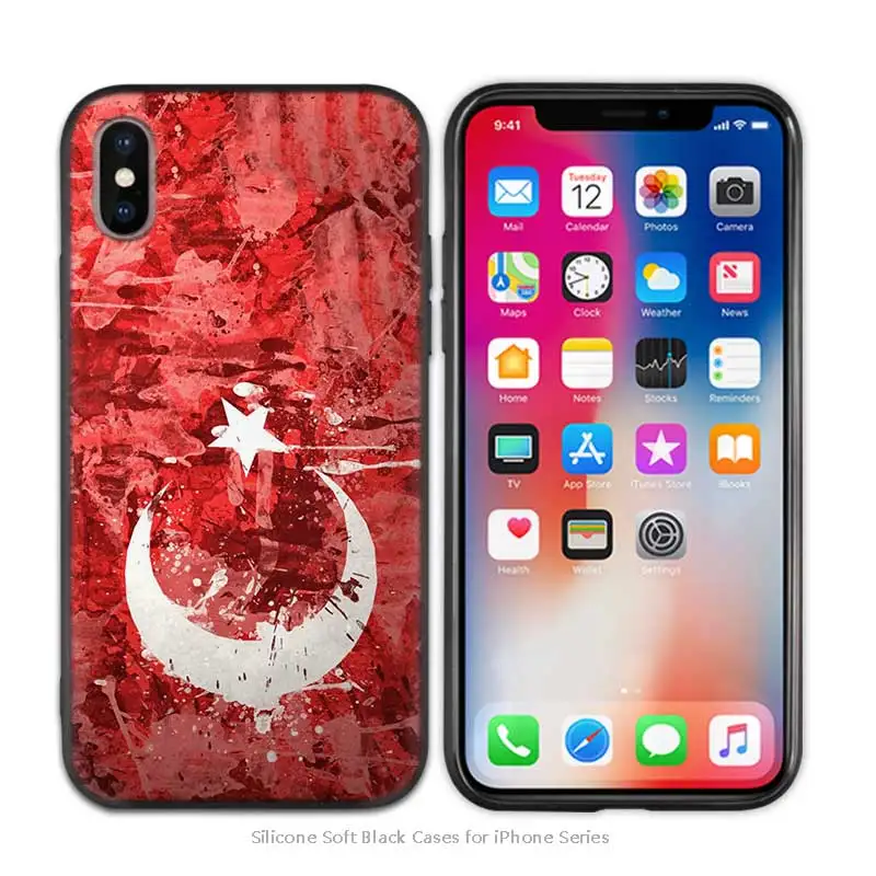 Turkey Turkish Flag Black Scrub Anti-knock TPU Silicone Case Cover for iPhone X XS XR XS 11 11Pro Max 7 8 6 6S 5 5S SE Plus - Цвет: A008