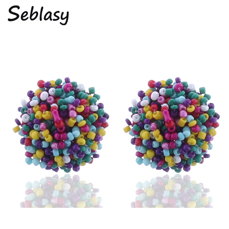 Seblasy Statement Maxi Jewelry Handmade Bohemian Colorful Beads Stud Earrings Flowers For Women Accessories Brincos | Украшения и