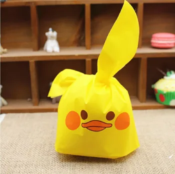 

250 X Large Size Cartoon Yellow Duck Long Rabbit Ears Gift Cookie Bags For Birthday Party Wedding Dessert Plastic Bag Decoration