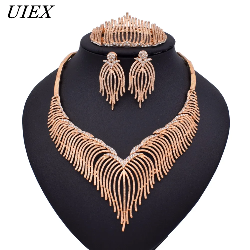 

Indian style wedding jewelry sets Clear Crystal Rhinestones nacklace earrings set for women bridal party jewelry accessories