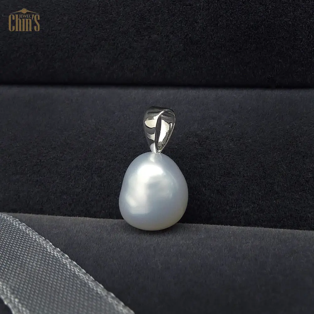 

Lustrous 9-11mm White Real South Sea Cultured Pearl Pendant 14K Solid White Gold Free Shipping