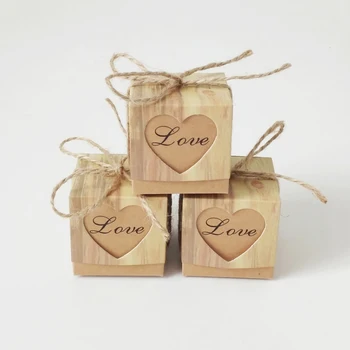 

Wholesale 100pcs/lot Square Kraft Paper Candy Box Cube 5x5x5cm Mini Wedding Candy Chocolate Party Favors Boxes With Hemp Rope
