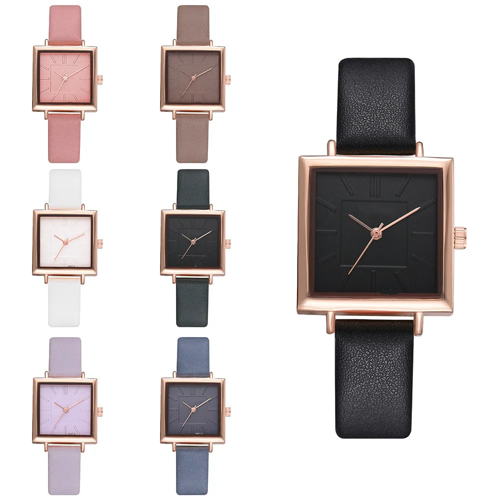 

Women's Quartz Watch Simple Trend Personality PU Belt Square Frame Female Geneva Wristwatch Hand Ladies Clock Saat Digital Male