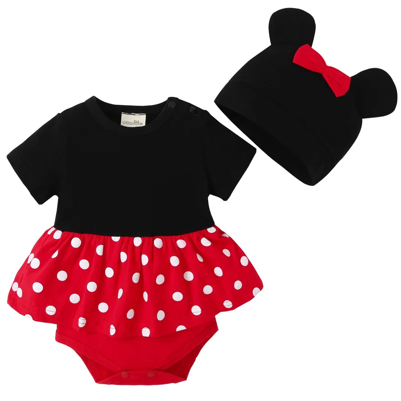 

2019 Baby Mickey Cute Short-Sleeved Triangle Romper Cotton Jumpsuit Minnie Overalls Set Baby Clothes For Girls Boys Clothing