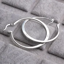 Настоящее 925 пробы, серебряные овальные большие серьги-кольца для женщин, плоские тонкие круглые свадебные украшения, аксессуары в стиле панк, Brincos Joyas De Plata