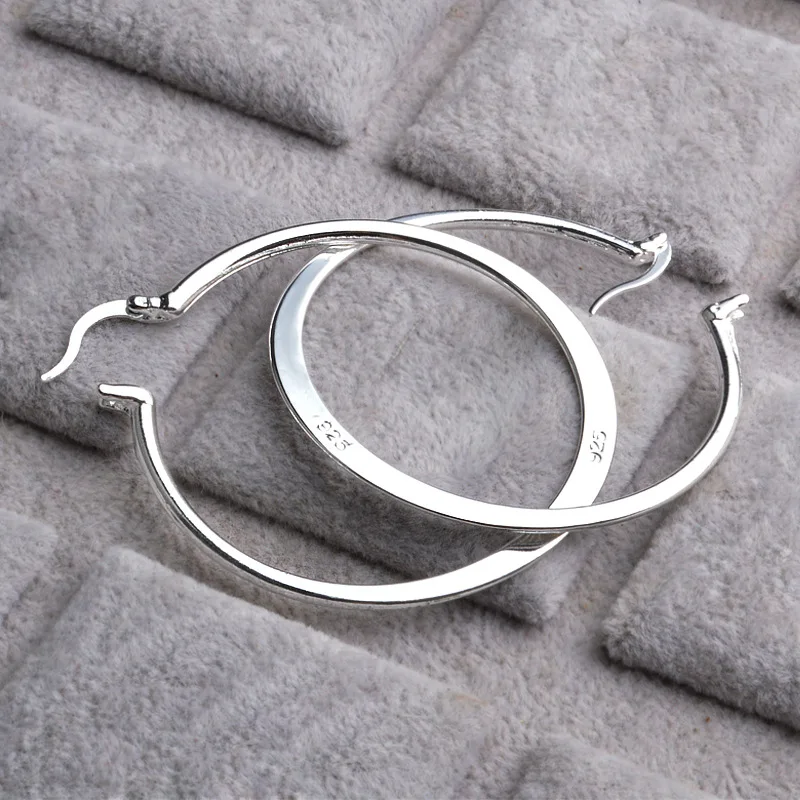 

Real 925 Sterling Silver Oval Big Hoop Earrings For Women Flat Thin Round Wedding Jewelry Accessory Punk Brincos Joyas De Plata