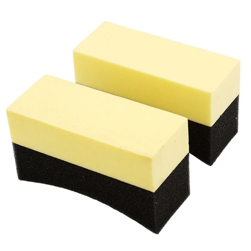 

2x Contoured Auto Wheels Brush Sponge Tools Applicator Special For Tire Hub Cleaning Dressing Waxing Polishing Yellow+Black